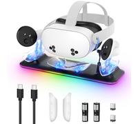 Charging Dock for Meta Quest 3S/3, Kinwin Magnetic Charging Station for Oculus Quest 3S/3 Accessories with RGB Light, Charging Stand for VR Headset and Controller with 2 Rechargeable Batteries (Black)