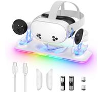 Charging Dock for Meta Quest 3S/3, Magnetic Charging Station for Oculus Quest 3S/3 Accessories with RGB Light, Charging Stand for VR Headset and Controller with 2 Rechargeable Batteries