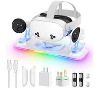 Charging Dock for Meta Quest 3S/Quest 3, Kinwin PD 18W Fast Charging Station for Oculus Quest 3S Accessories with RGB Light, Magnetic Charger Stand for Headset/Controller with 2 Rechargeable Batteries