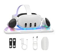 Charging Dock for Meta Quest 3S/Quest 3, Magnetic Charging Station for Oculus Quest 3 VR Headset & Controllers, with 2 Rechargeable 2100mAh Batteries, USB-C Charger and Cable, Supports LED Indicator