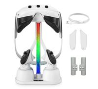 Charging Dock for Oculus/Meta Quest 3 with Color RGB Light, Headset Display Stand and Magnetic Charger Station for Controller with 2 Rechargeable Batteries [Support Elite Strap with Battery]…