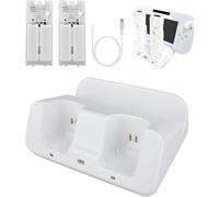 Charging Docking Station for Wii Controller, Wii Battery Charger with 2 Pack Rechargeable Battery,Charging Station Dual Lighting Dock Charger for U Gamepad and Controllers (White)
