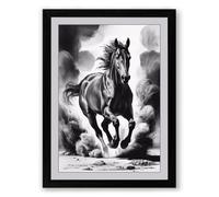 Charging Horse Dramatic Framed Wall Art Print A4 (29.7×21cm) Black, Wall Decor for Living Room, Bedroom, Office & Home, Ready to Hang, Art Gift