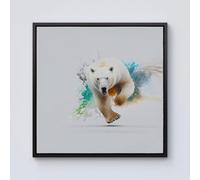 Charging Polar Bear Framed Canvas Warren Reed - Designer Black W16 inch x H16 inch