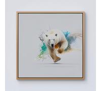 Charging Polar Bear Framed Canvas Warren Reed - Designer Light Brown W30 inch x H30 inch