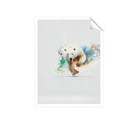 Charging Polar Bear Unframed Art Print Warren Reed - Designer Multi W12 inch x H16 inch