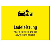 Charging power - Check the display and report if deviations - Aluminium sign A4: 297 x 210 mm - with graphic and text