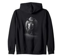 Charging Rhino Black And White Wildlife Image Zip Hoodie