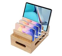 Charging Stand Rack,Wood Bamboo Charging Station for Multiple Devices Universal Holder Docking Station USB Multi Charger Organizer for Cell Phone Tablet Watch Earbuds