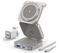 Charging Station, AC Island 5 in 1 Wireless Charging Station for iPhone 16 Pro/16/15/14/13/12, Mag-Safe Charger, Fast Wireless Charging Stand for Airpods, Apple Watch Series 10 - (Titanium Grey)