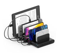 Charging Station for Multiple Devices USB Multi iPad Charging Station, Fast Charging Dock Cell Phone Organizer for iPhone, iPad, Android, Tablets (Black)