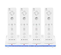 Charging Station for Wii, 4 in 1 Controller Charging Station with LED Indicators 4 Pieces 2800mAh Rechargeable Battery Pack for Wii Remote Control