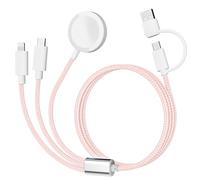 Charging USB C Watch Phone Charger 3 in 2 Cable, Compatible with Apple Watch Ultra SE Series 1-11, Universal Travel Multi Devices All in One Cord, 4FT/1.2M-Pink