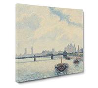 Charing Cross Bridge, London by Camille Pissarro Classic Painting Canvas Wall Art Print Ready to Hang, Framed Picture for Living Room Bedroom Home Office Décor, 14x14 Inch (35x35 cm)