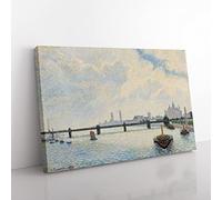 Charing Cross Bridge, London By Camille Pissarro Classic Painting Canvas Wall Art Print Ready to Hang, Framed Picture for Living Room Bedroom Home Office Décor, 60x40 cm (24x16 Inch)
