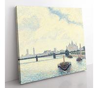 Charing Cross Bridge, London by Camille Pissarro Classic Painting Canvas Wall Art Print Ready to Hang, Framed Picture for Living Room Bedroom Home Office Décor, 50x50 cm (20x20 Inch)