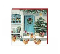 Charity Christmas Cards - Chickens and a Festive Farmhouse with Foil Details - Eco-Friendly - Pack of 6 Cards - By Art Beat