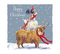 Charity Christmas Cards - Festive Farmyard Animals - Eco-Friendly and Recyclable - Pack of 6 Cards - By Ling Design