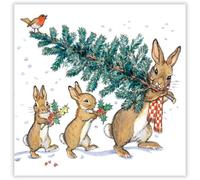 Charity Christmas Cards (MG-289656-XAE) Bringing Home the Tree - Rabbit Family - Pack of 8 Cards
