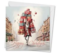 Charity Christmas Cards Pack of 10. Each Christmas Card Pack Contains a "Jolly Man with Presents" Designs. Ecofriendly and UK Made. Verse Inside. 150x150mm Card Size.