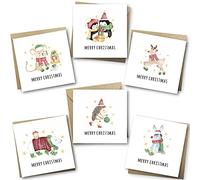Charity Christmas Cards Pack of 24. Each Christmas Card Multipack has 6 Different Cute Animal Designs. Ecofriendly and UK Made. Verse Inside. Large 150x150mm Card Size.