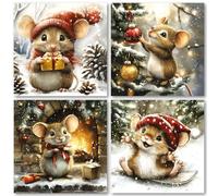 Charity Christmas Cards Pack of 32. Each Christmas Card multipack has 4 different Festive Mice designs. Ecofriendly and UK made. Verse Inside. Small 100 x 100mm card size.