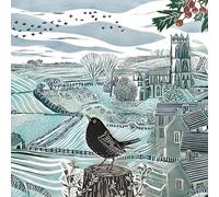 Charity Christmas Cards Pack of 5 - BHF, Marie Curie, Mind, NSPCC, Shelter - Winter Blackbird and Countryside Scene - Artistic Festive Design by Alison Headley - Made in the UK - Eco-Friendly