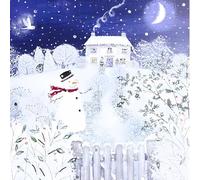 Charity Christmas Cards Pack of 6 - Snowman in a Snowy Cottage Garden - Special Finish - Made in the UK - Eco-Friendly