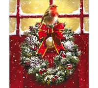 Charity Christmas Cards - Supporting Age UK, British Heart Foundation, Marie Curie and Mind - Pack of 5 - Robin and Christmas Wreath - Made in the UK - Eco-Friendly