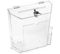 Charity Donation Acrylic Ballot Box w/Display Frame, Lock & 2 Pockets, Wall mounting or Tabletop (Clear, Large)