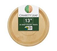 Charity Leaf Disposable Palm Leaf 13" Deep Round Trays (25 pieces) Bamboo Like Serving Platters, Disposable Boards, Eco-Friendly Dinnerware For Weddings, Catering, Events