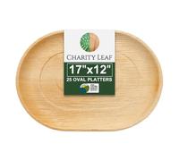 Charity Leaf Disposable Palm Leaf 17" x 12" Trays (25 pieces) Bamboo Like Serving Platters, Disposable Boards, Eco-Friendly Dinnerware For Weddings, Catering, Events