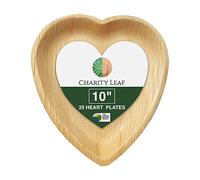 Charity Leaf - Disposable Palm Leaf Like Bamboo Heart Shape Plate | All Natural and Biodegradable | Catering, Charcuterie Boards, BBQs, and Parties | Heart Plate (25pcs) (10 Inch)