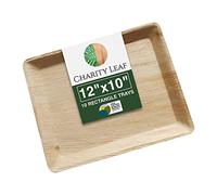 Charity Leaf - Disposable Palm Leaf Like Bamboo Serving Tray and Platter | All Natural & Biodegradable | Charcuterie Boards, Weddings and Parties | 12x10 Rectangle (10 pieces)