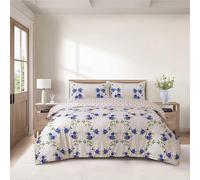 CHARKHAH 4 Piece Complete Bedding Set - Microfiber Reversible Duvet Cover, Deep Fitted Sheet & 2 Pillowcases | Soft, Breathable & Elegant - MF-QA-COM-SET-KING-CHRISTY-BLUE