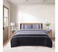 CHARKHAH 4 Piece Complete Bedding Set - Microfiber Reversible Duvet Cover, Deep Fitted Sheet & 2 Pillowcases | Soft, Breathable & Elegant - MF-QA-COM-SET-DOUBLE-GREEK-BLACK-GREY