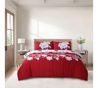 CHARKHAH 4 Piece Complete Bedding Set - Microfiber Reversible Duvet Cover, Deep Fitted Sheet & 2 Pillowcases | Soft, Breathable & Elegant - MF-QA-COM-SET-SUP-KING-RICHMOND-RED