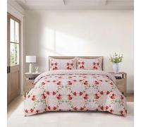 CHARKHAH 4 Piece Complete Bedding Set - Microfiber Reversible Duvet Cover, Deep Fitted Sheet & 2 Pillowcases | Soft, Breathable & Elegant - MF-QA-COM-SET-DOUBLE-CHRISTY-RED