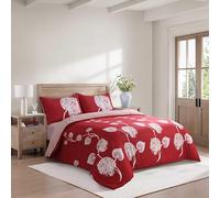 CHARKHAH 4 Piece Complete Bedding Set - Microfiber Reversible Duvet Cover, Deep Fitted Sheet & 2 Pillowcases | Soft, Breathable & Elegant - MF-QA-COM-SET-SUP-KING-LOVEINSLEEP-RED