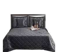 CHARKHAH 5 Piece Crushed Velvet Quilted Bedspread Bedding Sets Ultra Soft Large Throw Comforter Blanket for King Size Bed with 2 Matching Pillow Covers and Cushion Protectors (King, Charcoal-Grey)