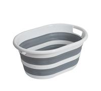 CHARKHAH 67L Collapsible Laundry Basket with Lid - Foldable Clothes Washing Bin for Space Saving | Strong Plastic Storage Hamper with Handles - White & Grey Color in Oval Design (Classic)