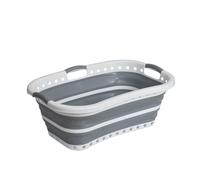 CHARKHAH 67L Collapsible Laundry Basket with Lid - Foldable Clothes Washing Bin for Space Saving | Strong Plastic Storage Hamper with Handles - White & Grey Color in Oval Design (Modern)