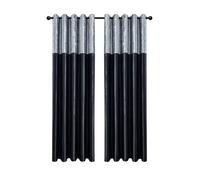 CHARKHAH Crushed Velvet Faux Silk Curtains for Bedroom Living Room Elegant and Silky Blackout Fabric Pair of Fully Lined Door Curtain with Eyelet Rings (Black Silver, 46" Wide x 54" Drop)