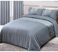 CHARKHAH Crushed Velvet Panel Band Duvet Cover Bedding Set Ultra Soft Breathable Fabric for Single Double King Size Bed with matching Pillow Cases 2 Pack (Single, Silver)