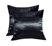 CHARKHAH Crushed Velvet Panel Faux Satin Silk Cushion Covers in 1 Pack and 2 Pack Square Cushions Cover Throw Pillow Case Protector with Invisible Zipper (50 cm x 50 cm - Pack of 2, Black)
