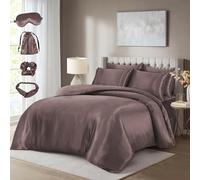 CHARKHAH Luxury Satin Bedding Set 10 pcs Satin Silk Complete Bedding Set with Duvet Cover, Fitted Sheet Pillowcases plus Accessories (Blush-Pink, Super King)
