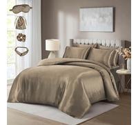CHARKHAH Luxury Satin Bedding Set 10 pcs Satin Silk Complete Bedding Set with Duvet Cover, Fitted Sheet Pillowcases plus Accessories (Mink, Double)