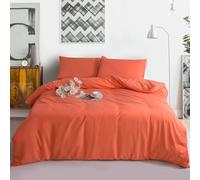 Charkhah Microfiber 3 PCS Duvet Cover Set Ultra Soft Breathable Plain Bedding 1 x Quilt Cover with Zipper Closure and 2 x Pillowcases Ideal for All Seasons (Orange, Super King)