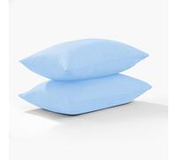 CHARKHAH Pair of Polycotton Standard Housewife Oxford Pillowcases and 100% Cotton Flannel Jersey Pillow Covers Protectors Dyed in Trendy Colors, Size 50 cm x 75 cm (Flannel Pack of 2, Sky-Blue)