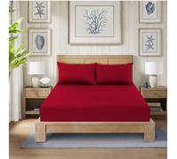 CHARKHAH Polycotton Fitted Sheet for Single Double King Super King Bed 200 Thread Count Anti Wrinkle Plain Bedding 25 cm Extra Deep Fitted Sheets Cover with Elastic Edges (Red, Super King)